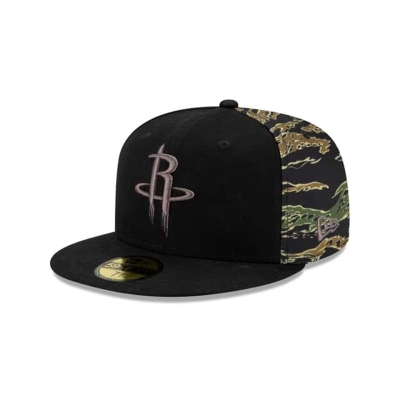 Black Houston Rockets Hat - New Era NBA Camo Panel 59FIFTY Fitted Caps USA6451728